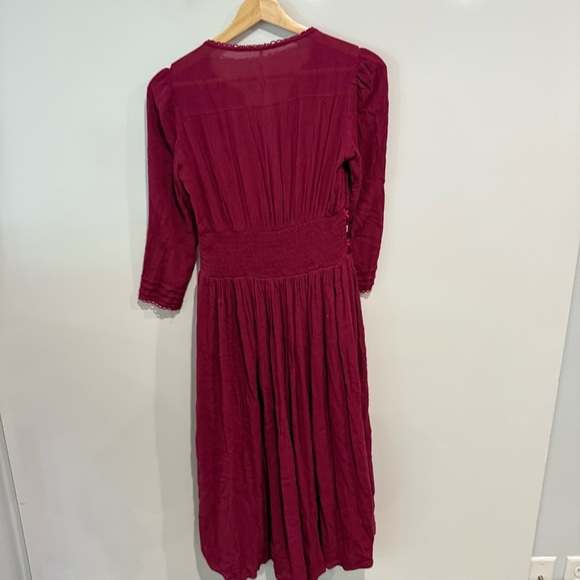 Free People Flora Embroidered Raspberry Magenta Dress Midi - Picture 7 of 14